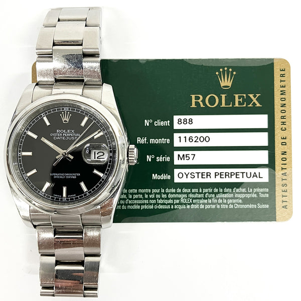 Rolex Datejust 116200 Black Dial Oct 2008