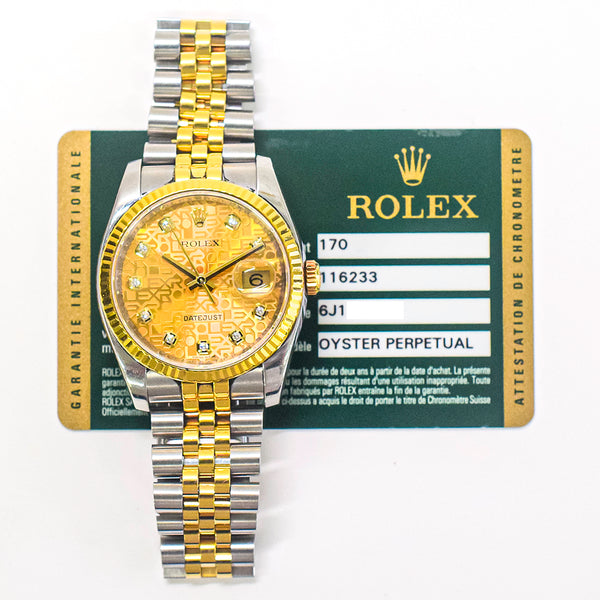 Rolex Datejust 116233 Champagne Jubilee Diamond Dial Aug 2012
