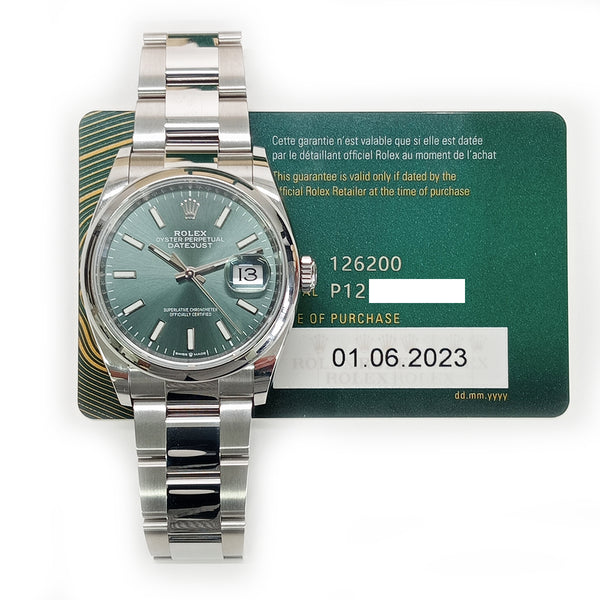 Rolex Datejust 126200 Mint Green Dial Jun 2023