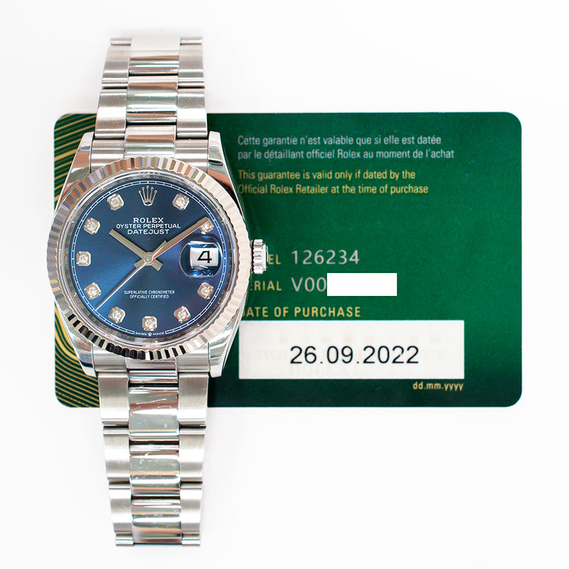 Rolex Datejust 126234G Blue Diamond Dial Sep 2022