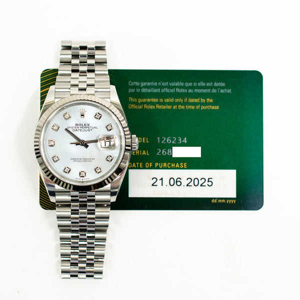 Rolex Datejust 126234NG White MOP Diamond Dial Jun 2025