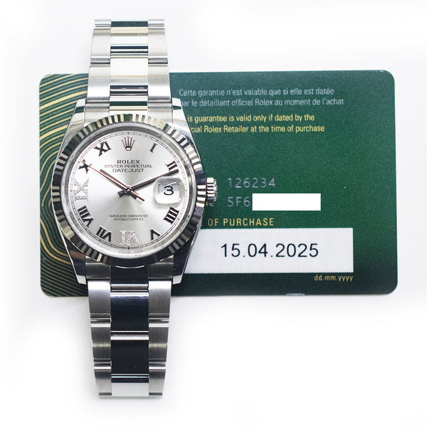 Rolex Datejust 126234 Silver "VI&IX" Diamond Dial Apr 2025