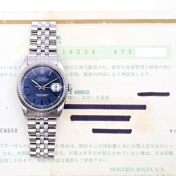 Rolex Datejust 16234 Blue Dial Dec 2000