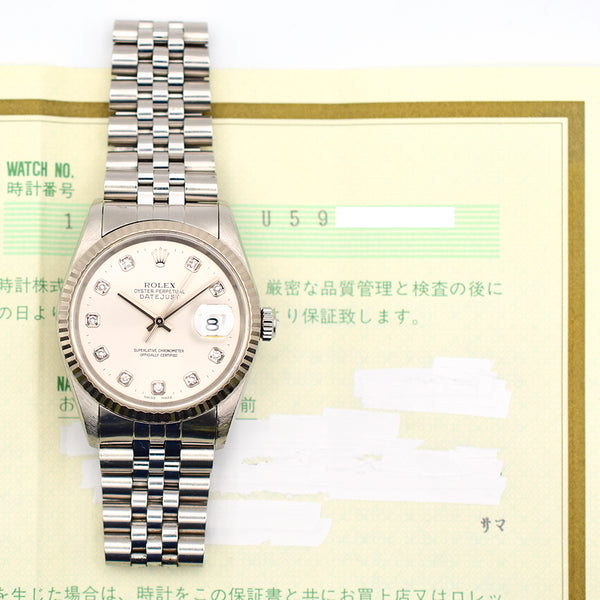 Rolex Datejust 16234 Silver Diamond Dial Oct 1999