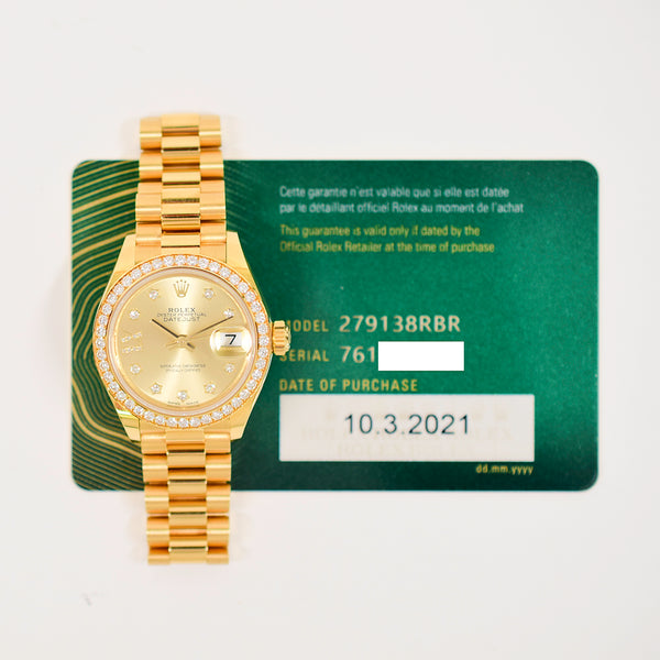Rolex Datejust 279138RBR Champagne Star Diamond Dial Mar 2021
