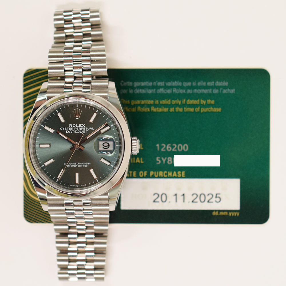 Rolex Datejust 36mm 126200 Mint Green Dial Nov 2025 – CHRONONATION