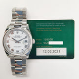 Rolex Datejust 36mm 126200 White Roman Dial May 2021 - View 2