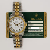 Rolex Datejust 36mm Steel and Yellow Gold 116233 White Roman Dial Oct 2012 - View 2