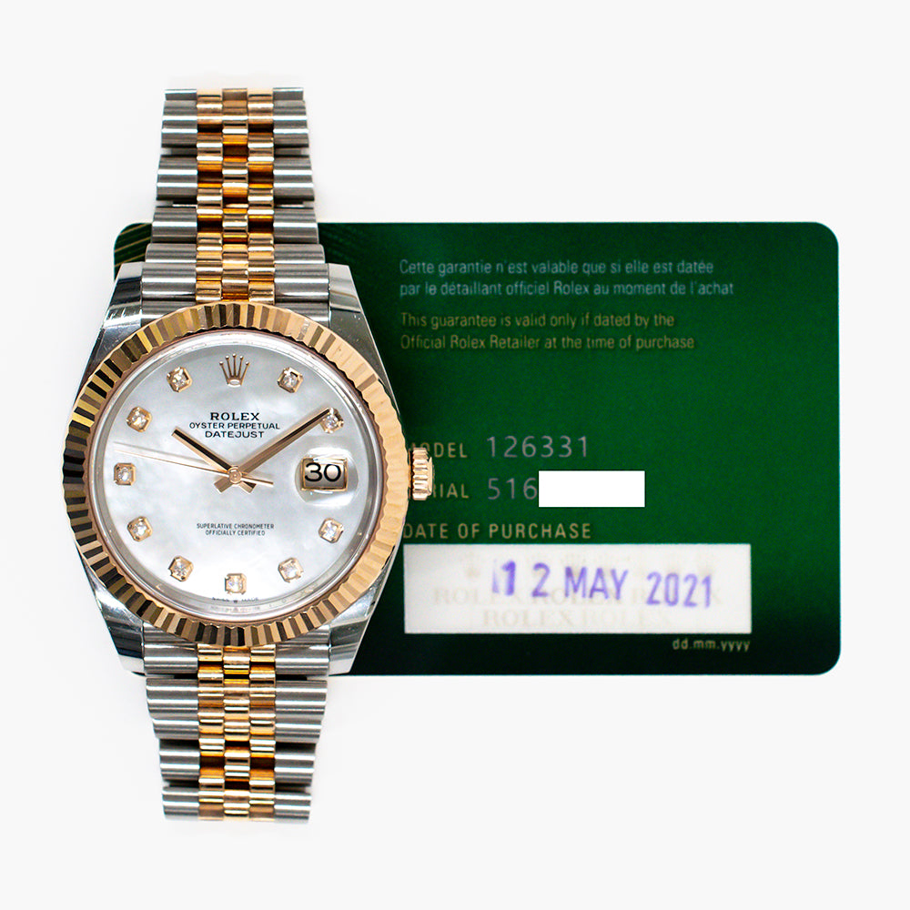 Rolex Datejust 41mm 126331NG MOP Diamond Dial May 2021 – CHRONONATION