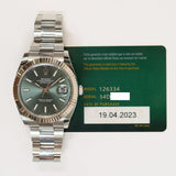 Rolex Datejust 41mm Steel and White Gold 126334 Mint Green Dial Apr 2023 - View 2