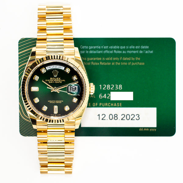 Rolex Day-Date 128238A Green Diamond Dial Aug 2023