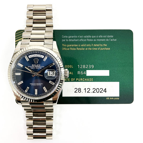 Rolex Day-Date 128239 Blue Baguette Diamond Dial Dec 2024