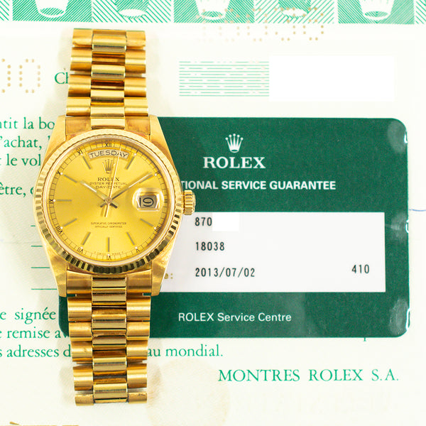 Rolex Day-Date 18038 Champagne Dial Aug 1985