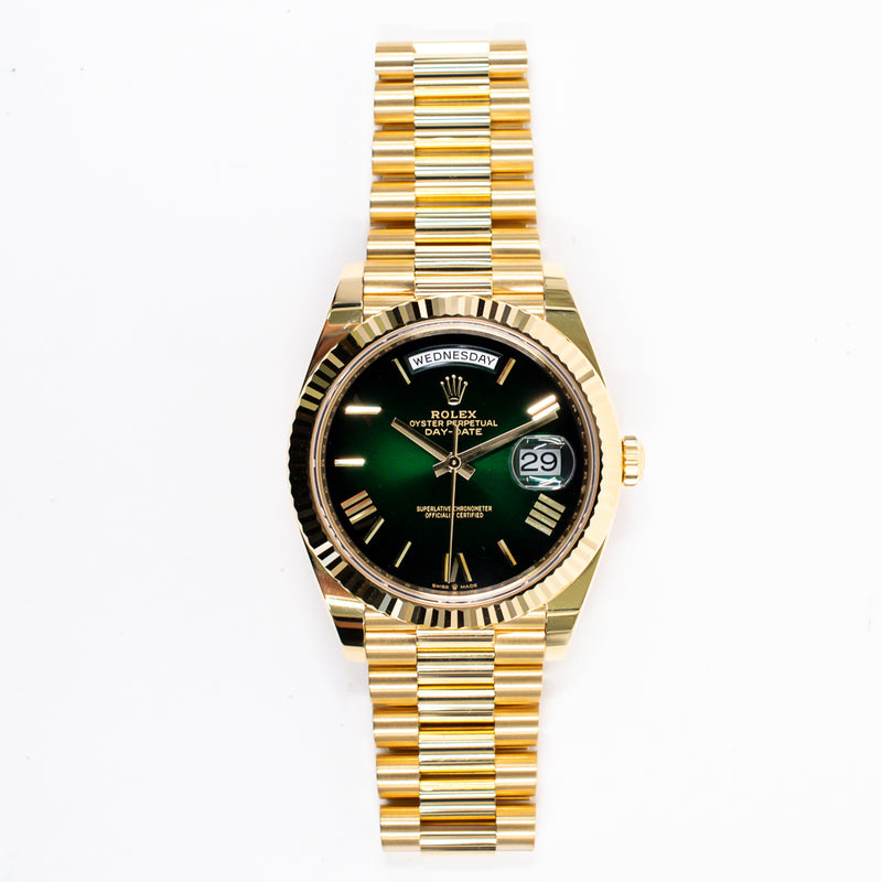 Rolex Day-Date 228238 Green Ombre Roman Dial Aug 2025
