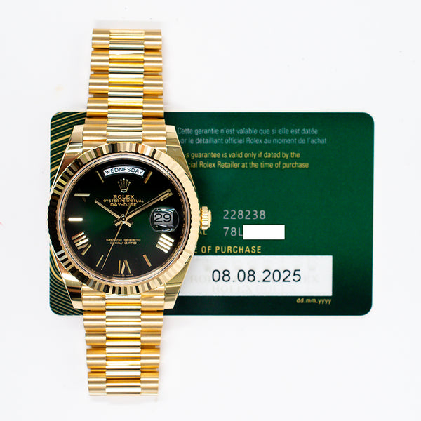 Rolex Day-Date 228238 Green Ombre Roman Dial Aug 2025