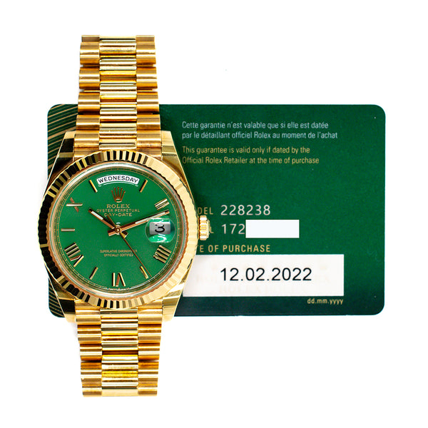 Rolex Day-Date 228238 Green Roman Dial Feb 2022