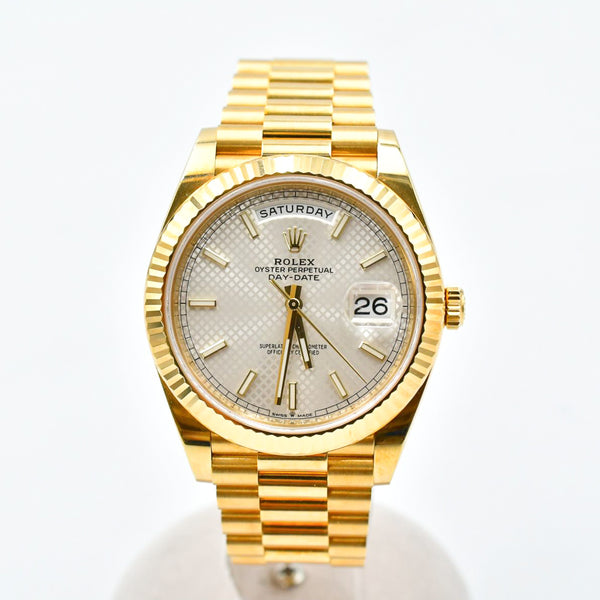 Rolex Day-Date 228238 Silver Diagonal Dial Aug 2020