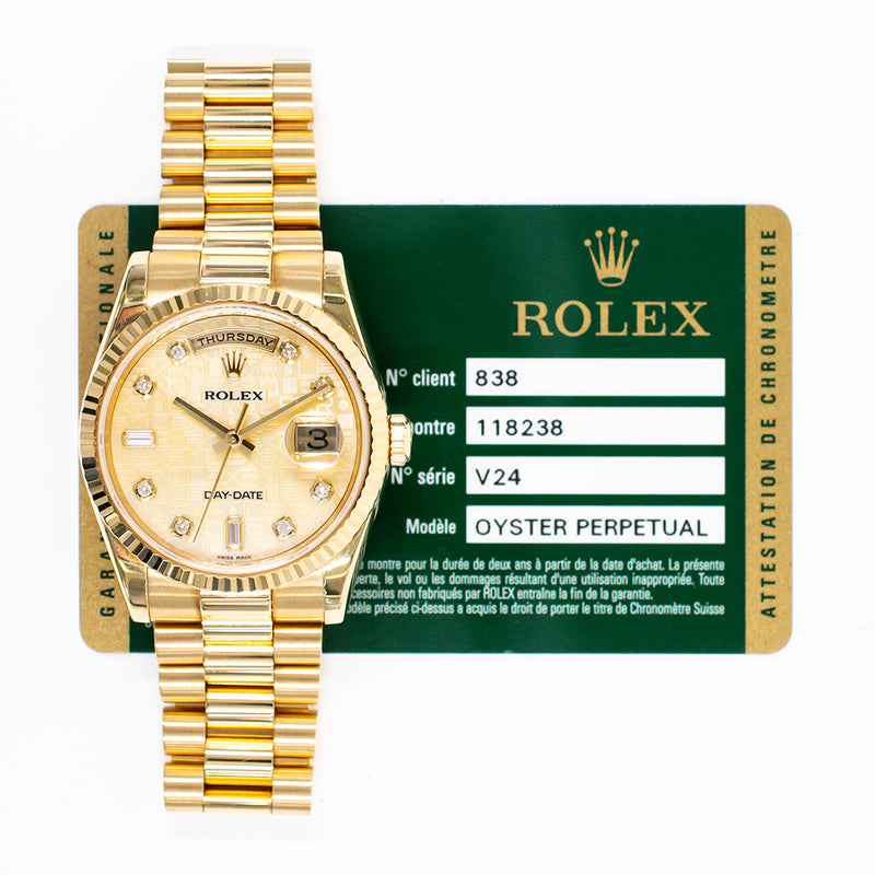 Rolex Day-Date 36mm 118238NCA Champagne Jubilee Diamond Dial