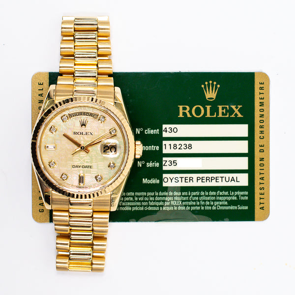 Rolex Day-Date 36mm 118238NG Champagne Jubilee Diamond Dial Jun 2013