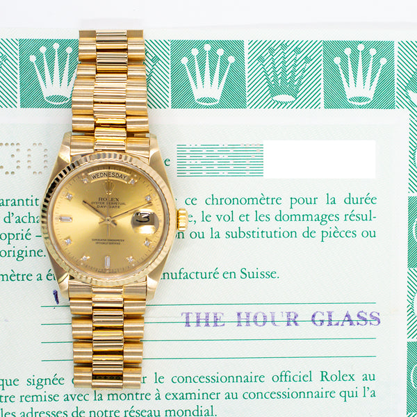 Rolex Day-Date 36mm 18038A Champagne Diamond Dial Nov 1998