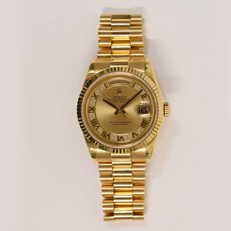 Rolex Day-Date 36mm Yellow Gold 118238MR Champagne Myriad Roman