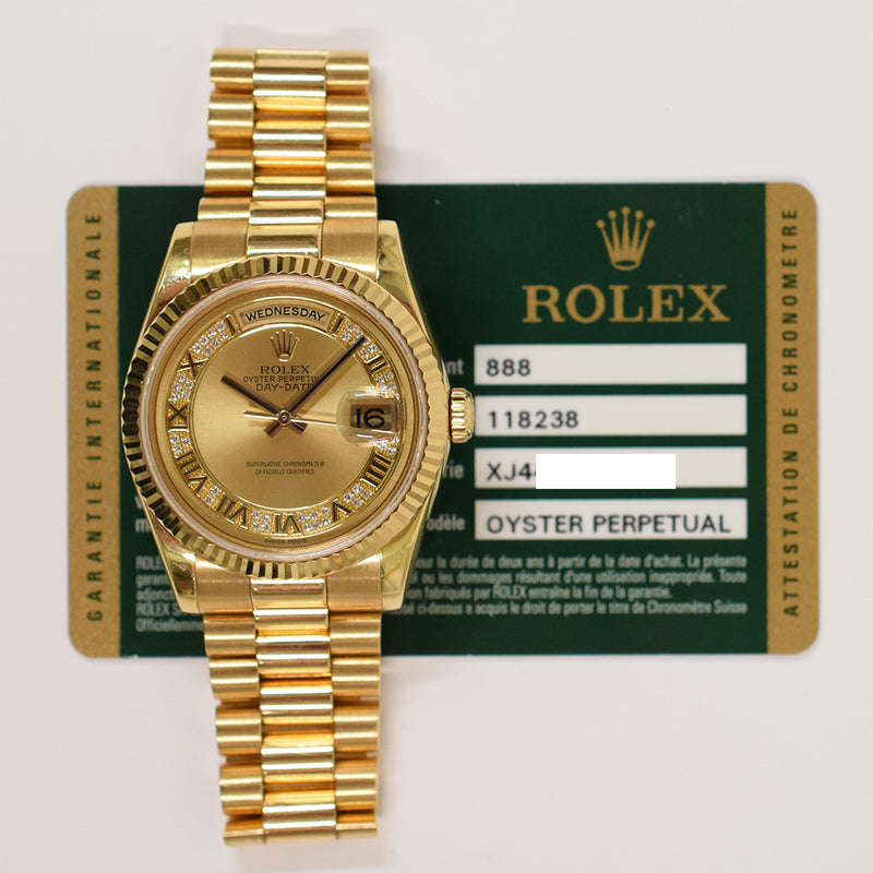 Rolex Day-Date 36mm Yellow Gold 118238MR Champagne Myriad Roman