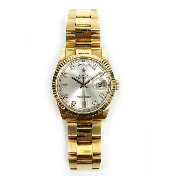 Rolex Day Date 118235 Silver Diamond Dial Oct 2000