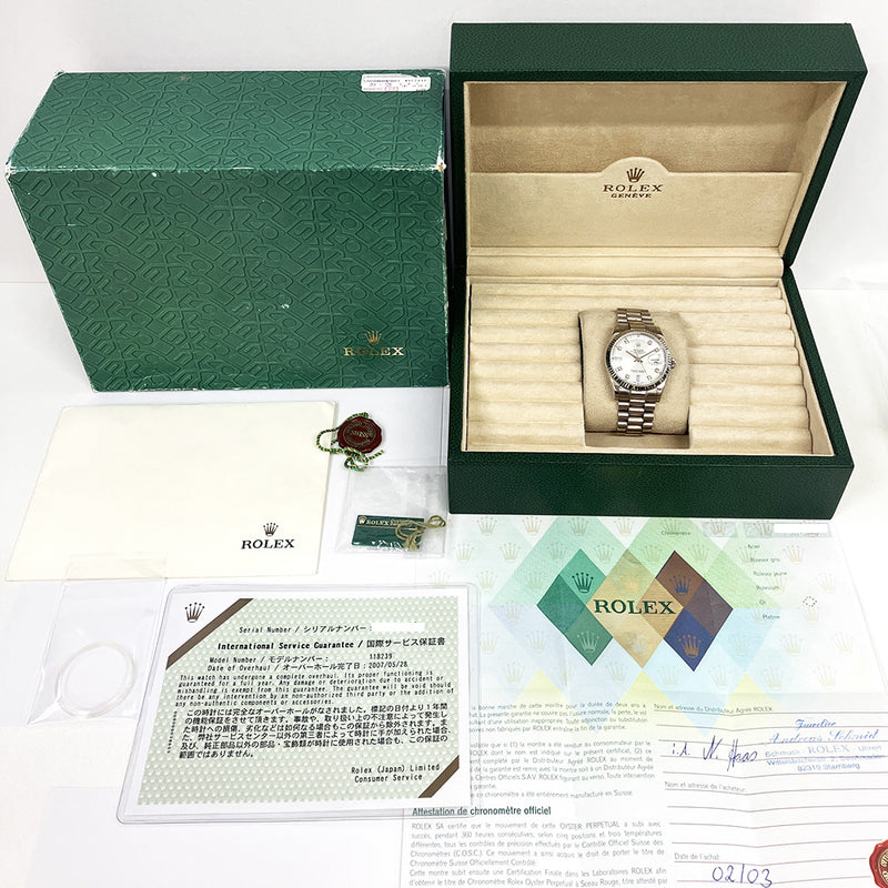 Rolex Day Date 118239A Silver Diamond Dial Jan 2003