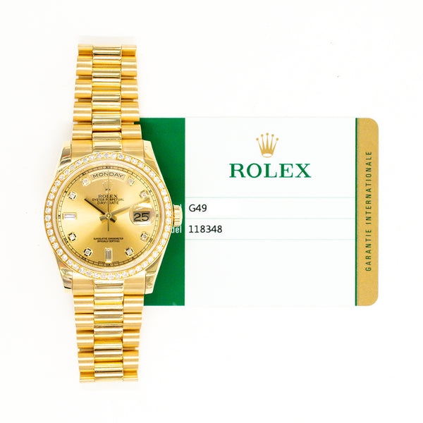 Rolex Day Date 118348A Champagne Diamond Dial Dec 2017