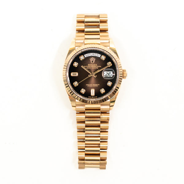 Rolex Day Date 128235A Chocolate Diamond Dial Oct 2021