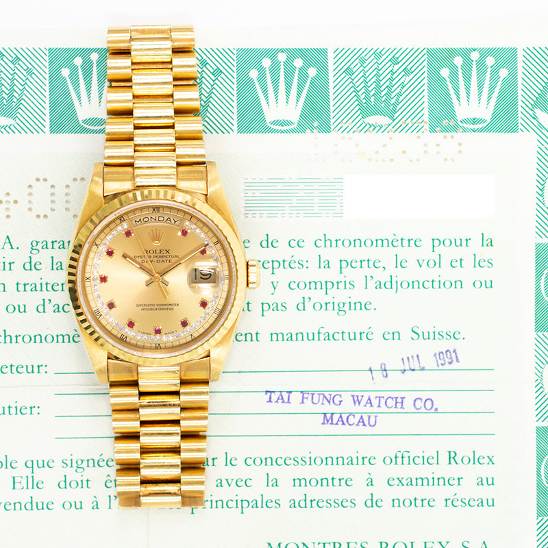 Rolex Day Date 18238LR Champagne Diamond Dial Jul 1991