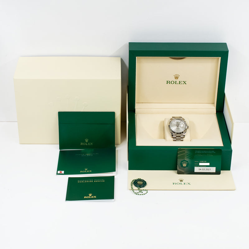 Rolex Day Date 228239 Silver Stripes Dial Mar 2021