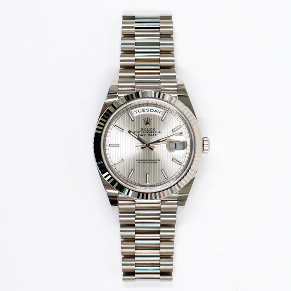Rolex Day Date 228239 Silver Stripes Dial Mar 2021