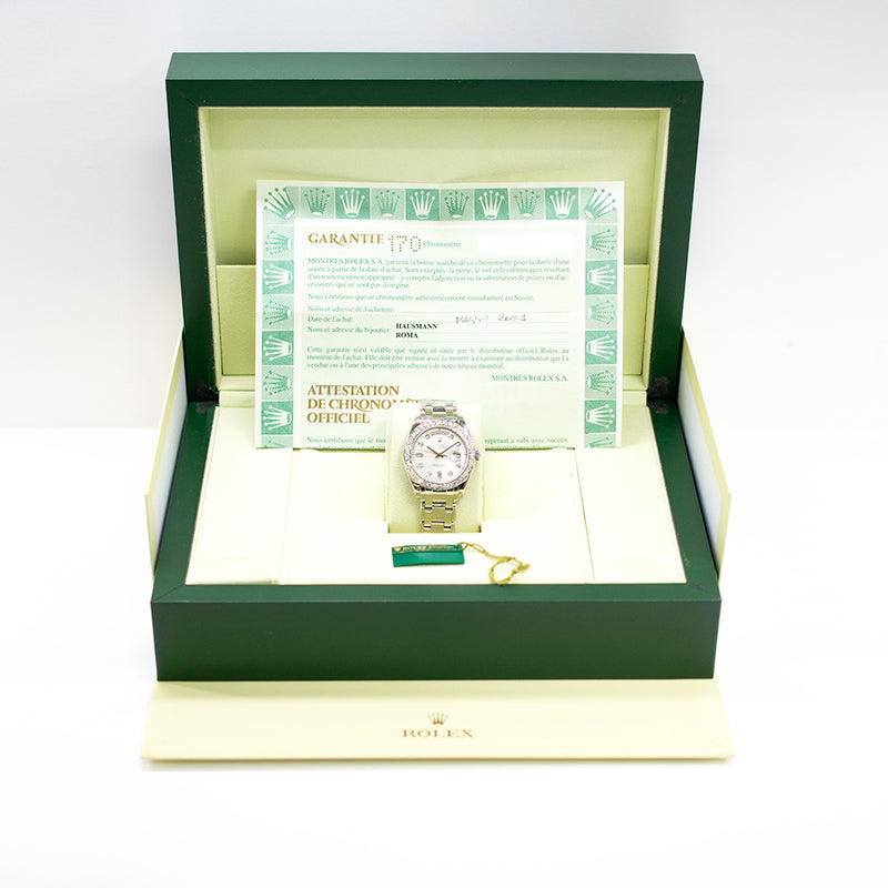 Rolex Day Date Pearlmaster 18946 Silver Diamond Dial May 2001