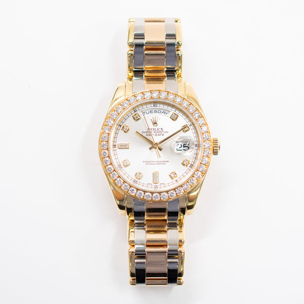 Rolex Day Date Pearlmaster 18948 Silver Diamond Dial Sep 2005