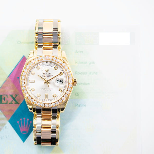Rolex Day Date Pearlmaster 18948 Silver Diamond Dial Sep 2005