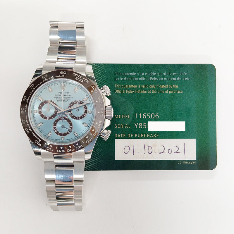 Rolex Daytona 40mm Platinum 116506 Ice Blue Dial Oct 2021
