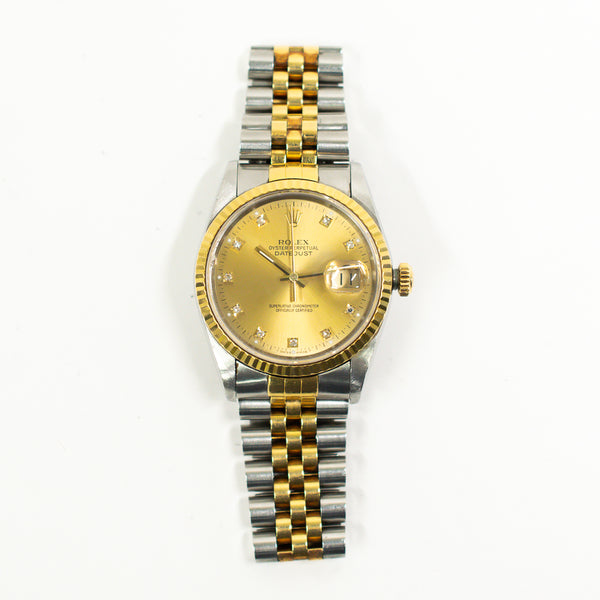 Rolex Detajust 16233G Champagne Diamond Dial