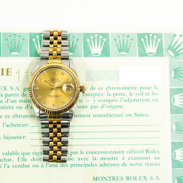 Rolex Detajust 16233G Champagne Diamond Dial