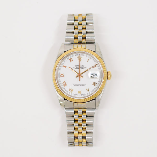 Rolex Detajust 16233 White Roman Dial Mar 1990