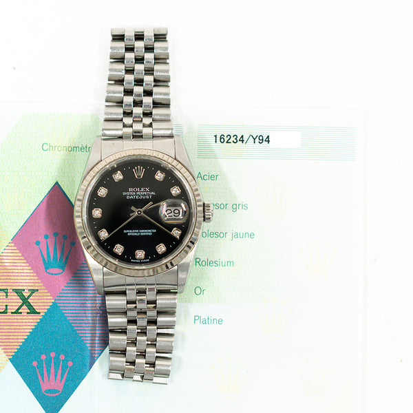 Rolex Detajust 16234G Black Diamond Dial Jan 2004