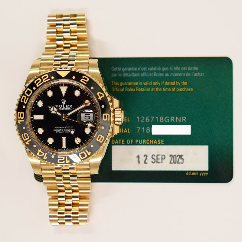 Rolex GMT-Master II Yellow Gold 126718GRNR Black Dial Sep 2025