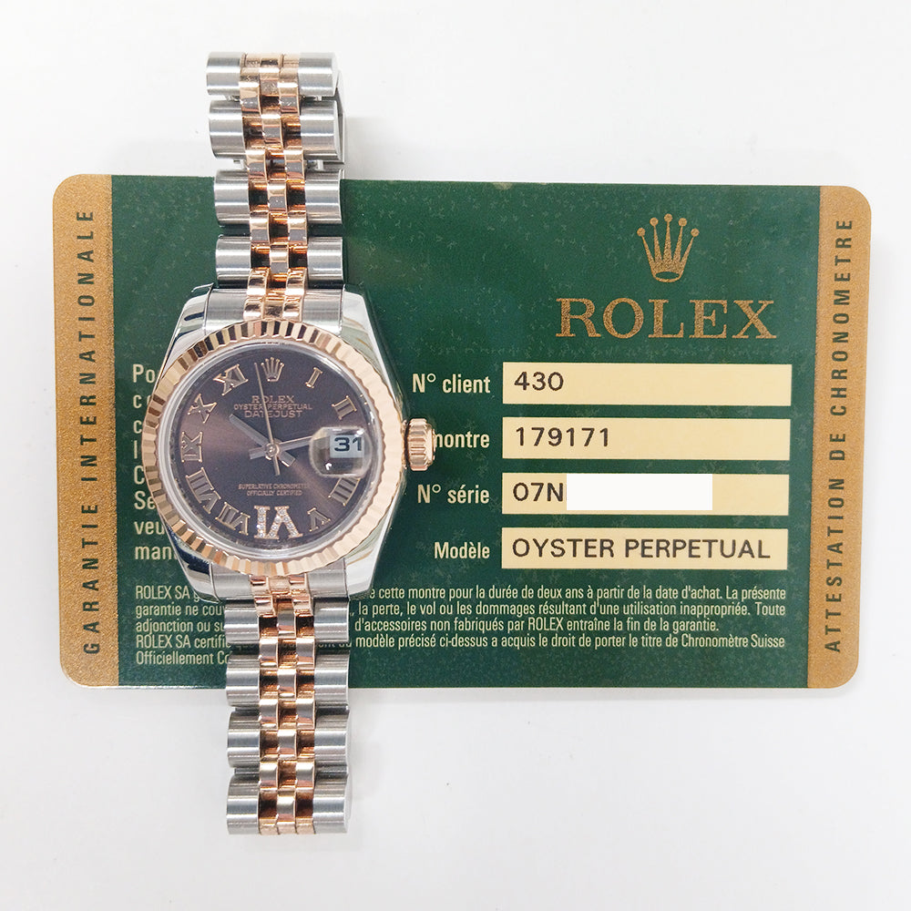 Rolex Lady-Datejust 26 179171 Chocolate Roman VI Diamond Dial Mar