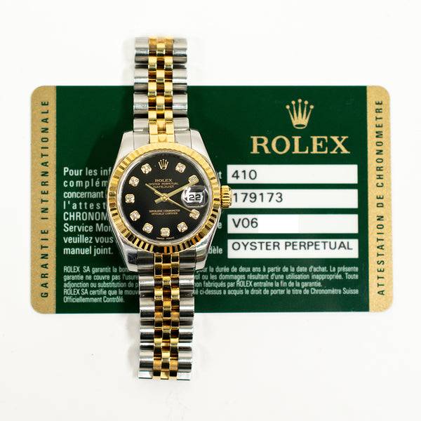 Rolex Lady Datejust 179173G Black Diamond Dial Oct 2009