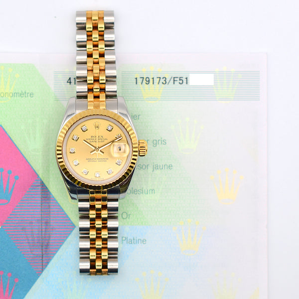 Rolex Lady Datejust 179173 Champagne Diamond Dial Nov 2004