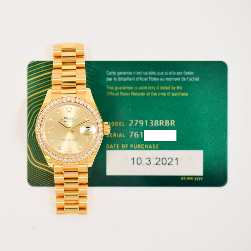 Rolex Lady Datejust 279138RBR Champagne Star Diamond Dial Mar 2021