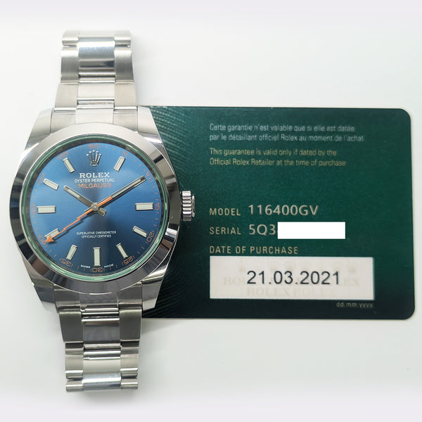 Rolex Milgauss 116400GV Blue Dial Mar 2021