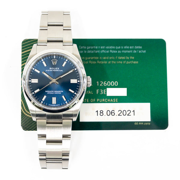 Rolex Oyster Perpetual 126000 Blue Dial Jun 2021