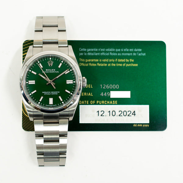 Rolex Oyster Perpetual 126000 Green Dial Oct 2024