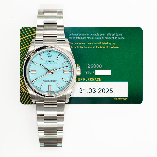 Rolex Oyster Perpetual 126000 Turquoise Dial Mar 2025